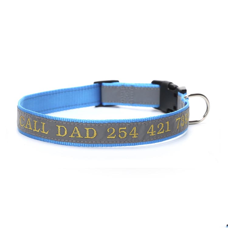 Personalized Phone Name Embroidered Reflective Dog Collar