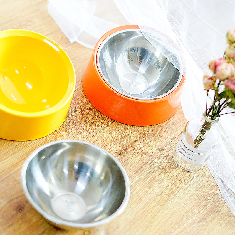 Inclined Bowl For Dogs Short-Mouth Food Bowl For Cats Stainless Steel Oblique Bowl For Dog Food