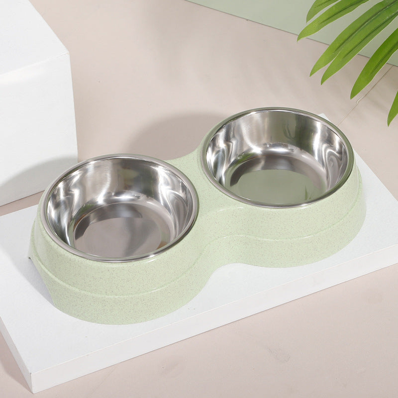 Pet Cat Diet Drinking Bowl Wheat Straw Pet Double Bowl Cute Cat Bowl