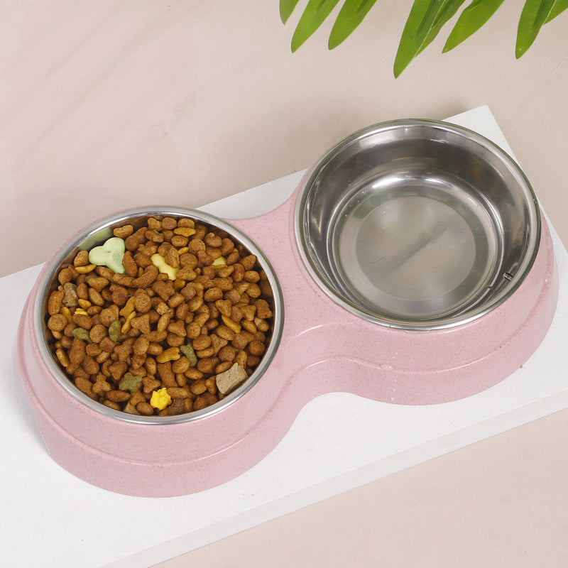Pet Cat Diet Drinking Bowl Wheat Straw Pet Double Bowl Cute Cat Bowl