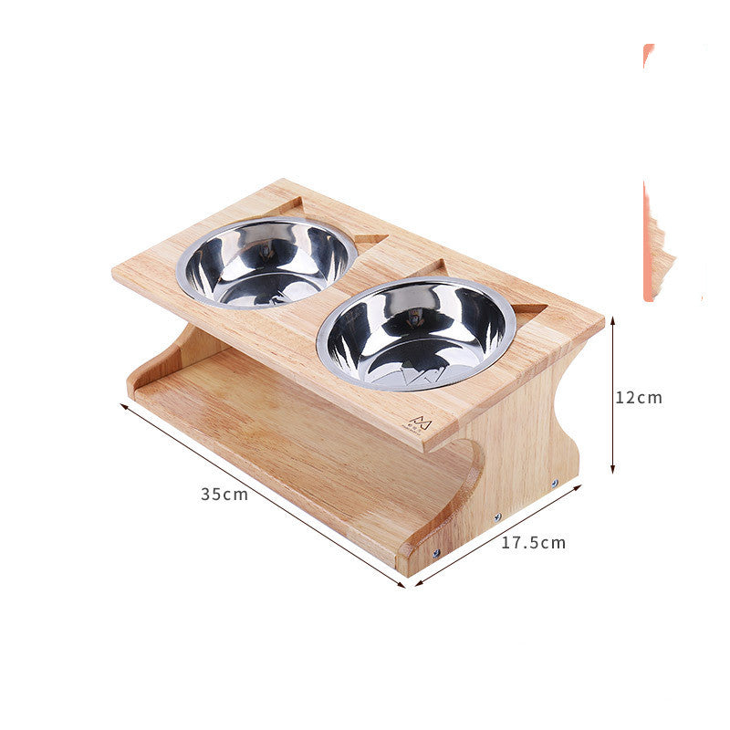 Solid Wood Ceramic Bowl Non-slip Oblique Mouth Protect Cervical Spine Pet Bowl Dog Bowl