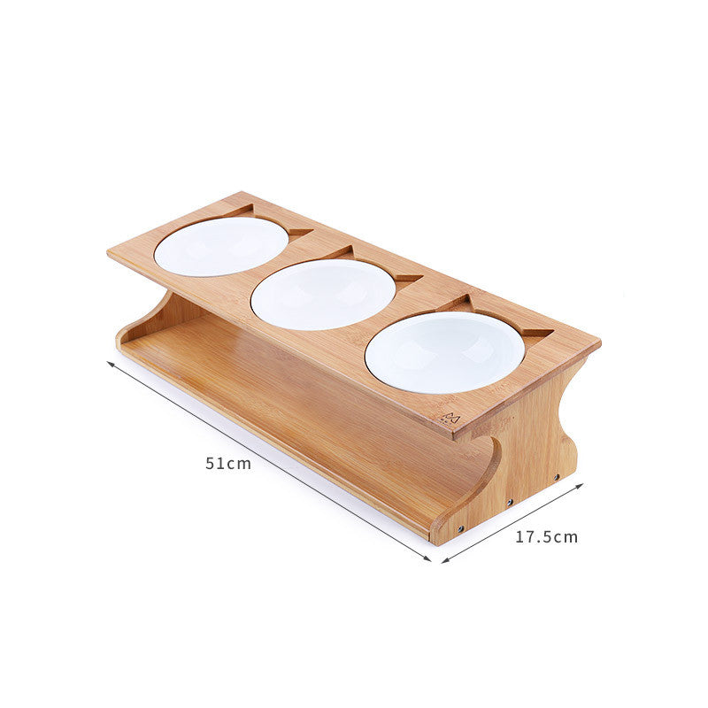 Solid Wood Ceramic Bowl Non-slip Oblique Mouth Protect Cervical Spine Pet Bowl Dog Bowl