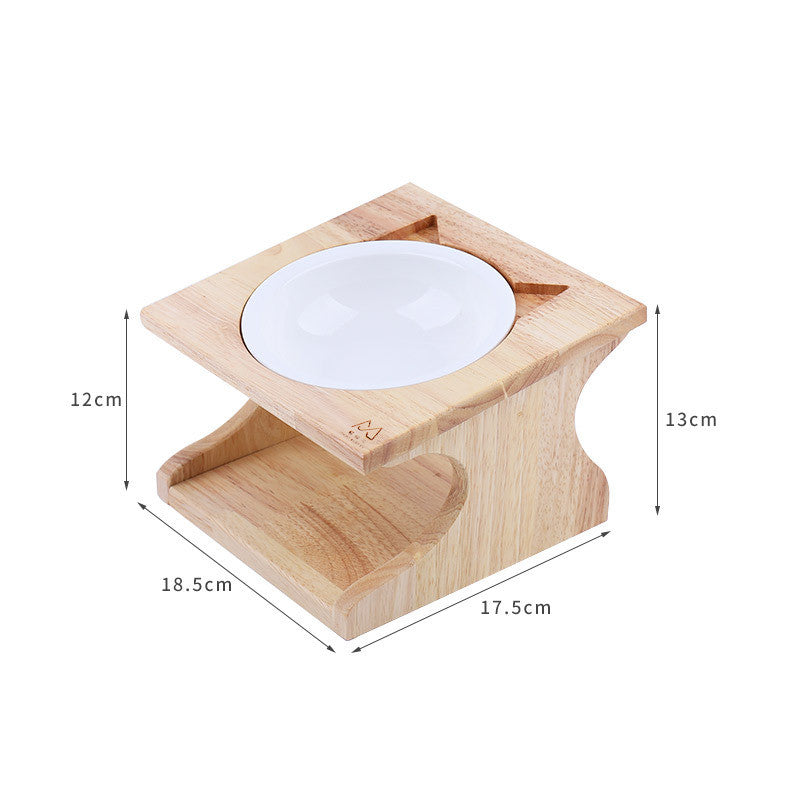 Solid Wood Ceramic Bowl Non-slip Oblique Mouth Protect Cervical Spine Pet Bowl Dog Bowl