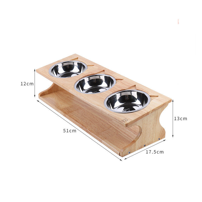 Solid Wood Ceramic Bowl Non-slip Oblique Mouth Protect Cervical Spine Pet Bowl Dog Bowl