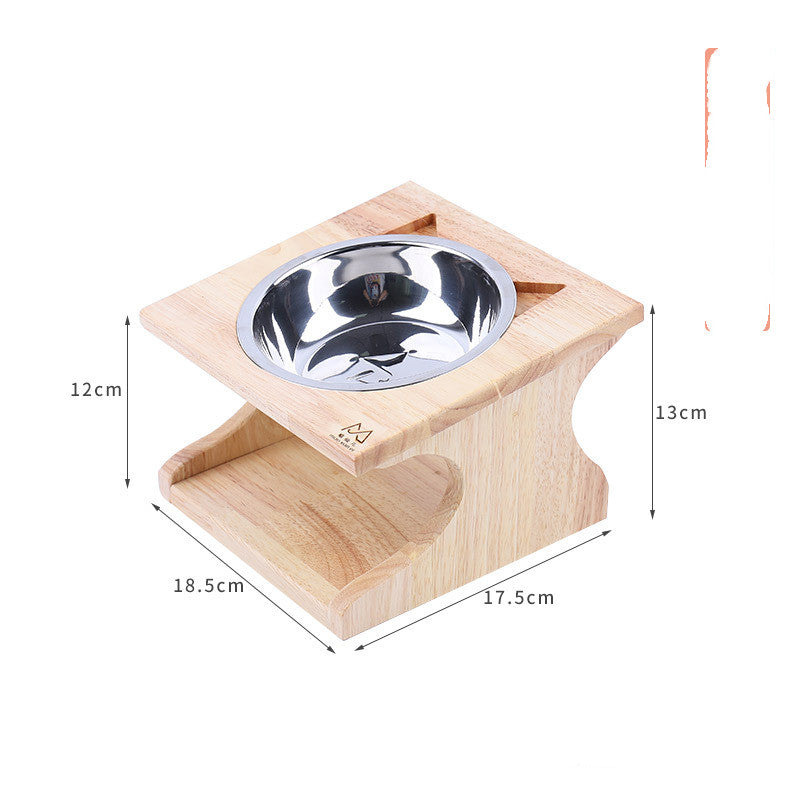 Solid Wood Ceramic Bowl Non-slip Oblique Mouth Protect Cervical Spine Pet Bowl Dog Bowl