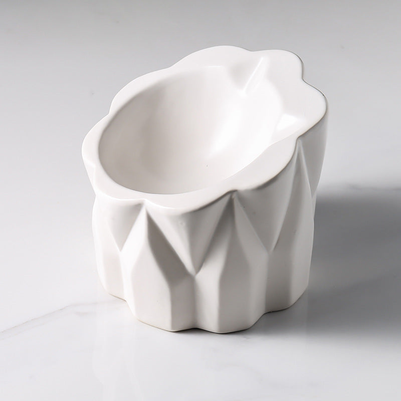 Oblique Cat Food Bowl With Single Ceramic High-Leg Incline To Protect The Cervical Spine From Overturning