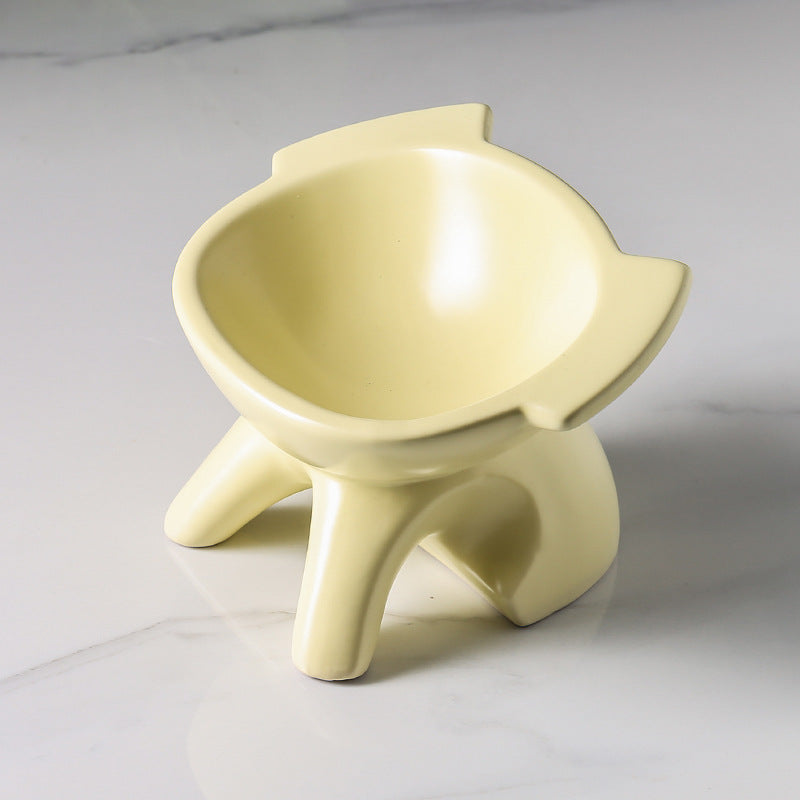 Oblique Cat Food Bowl With Single Ceramic High-Leg Incline To Protect The Cervical Spine From Overturning