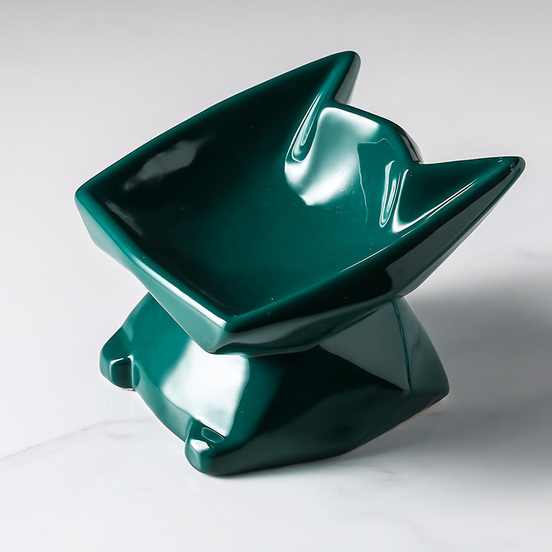 Oblique Cat Food Bowl With Single Ceramic High-Leg Incline To Protect The Cervical Spine From Overturning