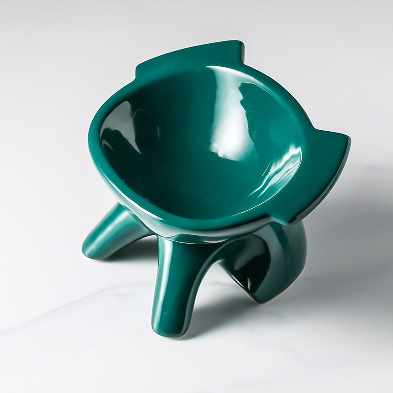 Oblique Cat Food Bowl With Single Ceramic High-Leg Incline To Protect The Cervical Spine From Overturning