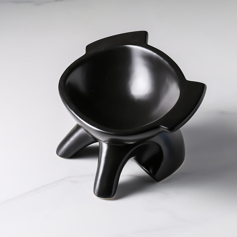 Oblique Cat Food Bowl With Single Ceramic High-Leg Incline To Protect The Cervical Spine From Overturning