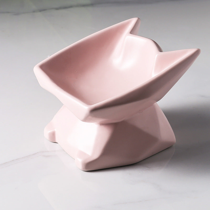 Oblique Cat Food Bowl With Single Ceramic High-Leg Incline To Protect The Cervical Spine From Overturning