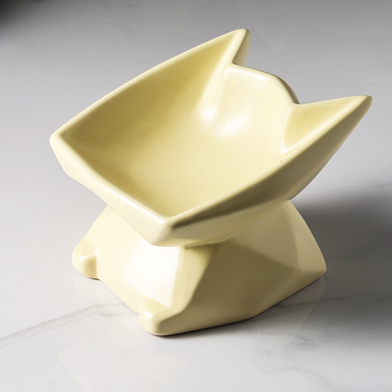 Oblique Cat Food Bowl With Single Ceramic High-Leg Incline To Protect The Cervical Spine From Overturning