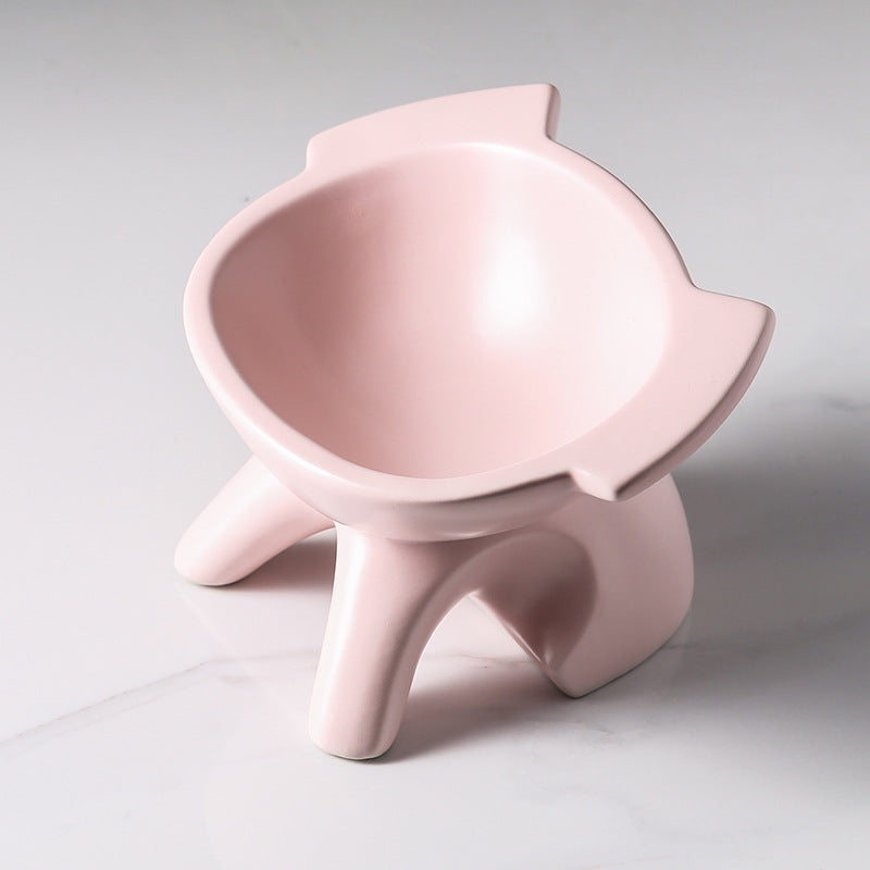 Oblique Cat Food Bowl With Single Ceramic High-Leg Incline To Protect The Cervical Spine From Overturning