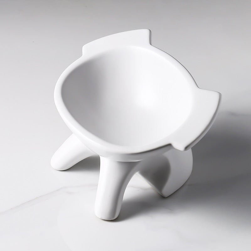 Oblique Cat Food Bowl With Single Ceramic High-Leg Incline To Protect The Cervical Spine From Overturning