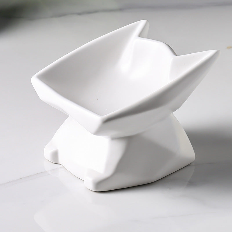 Oblique Cat Food Bowl With Single Ceramic High-Leg Incline To Protect The Cervical Spine From Overturning