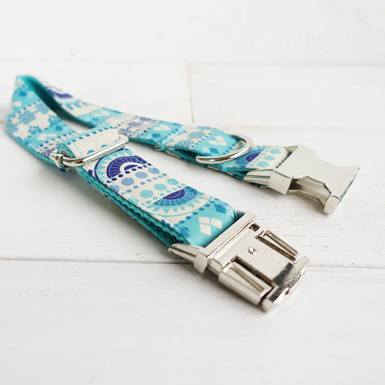 Pet blue flower collar handmade dog collar