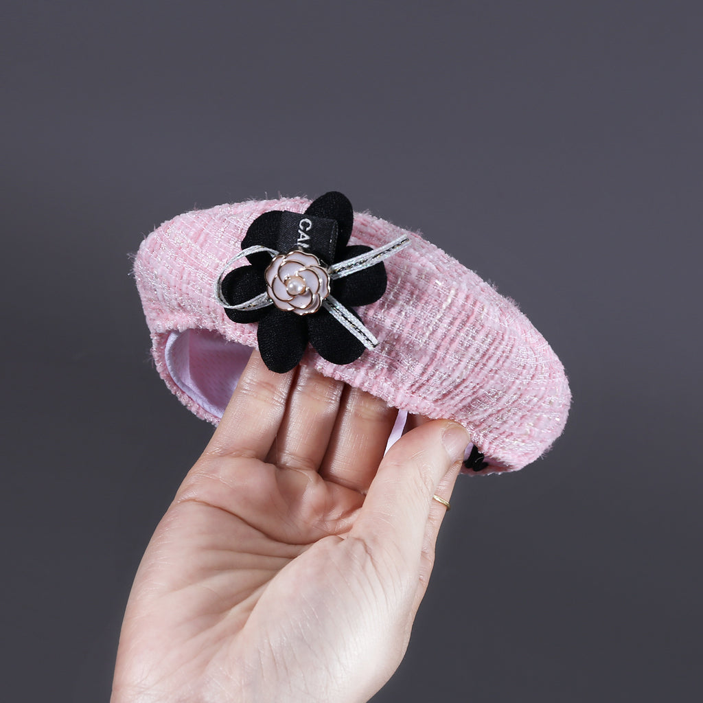 Flower Beret Hat Bow Lace Bib