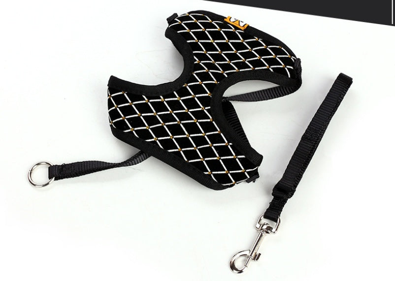Dog Leash Breathable Mesh With Flash Diamond Nylon Pet Chest Back Leash