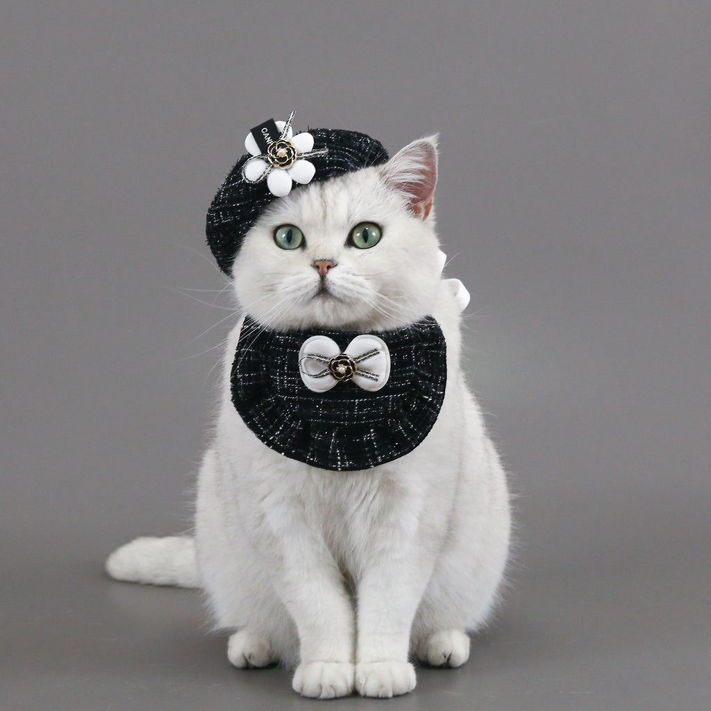 Flower Beret Hat Bow Lace Bib