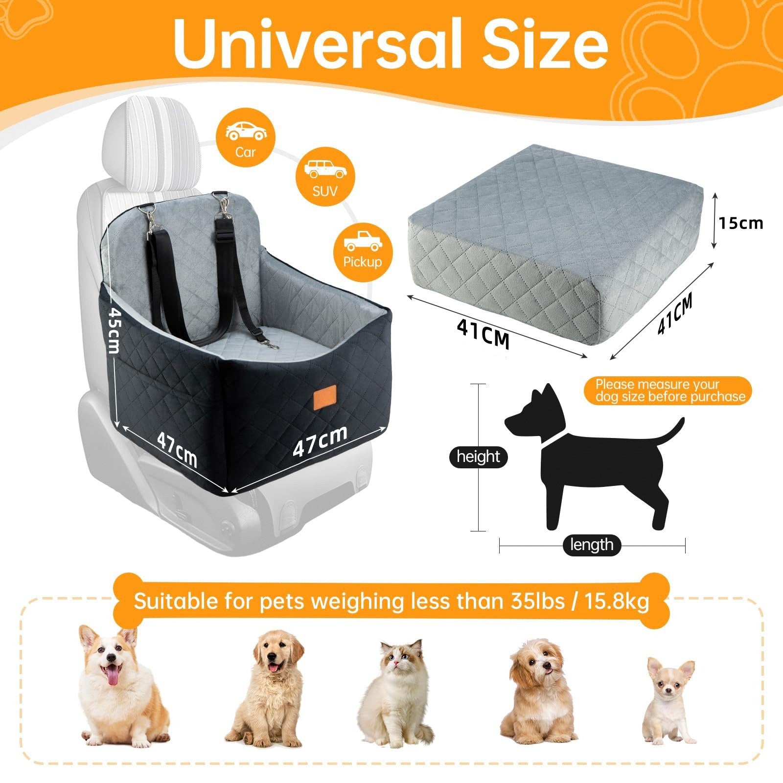 Pet Car Bed For Small And Medium-sized Dogs Soft Cushion For The Backseat
