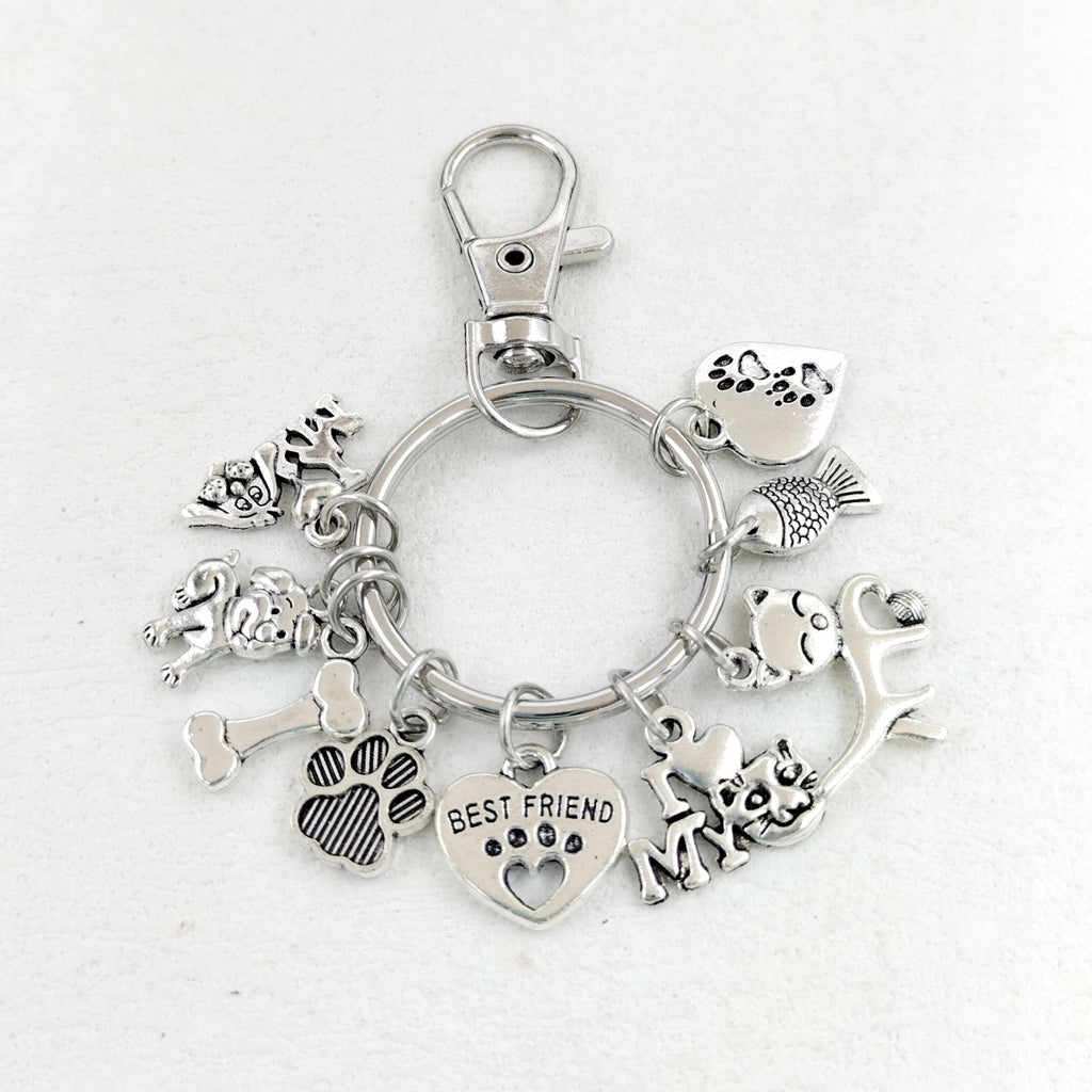 Dog Bones Cat Fish Footprints Dog's Paw Best Friend Pet Key Ring