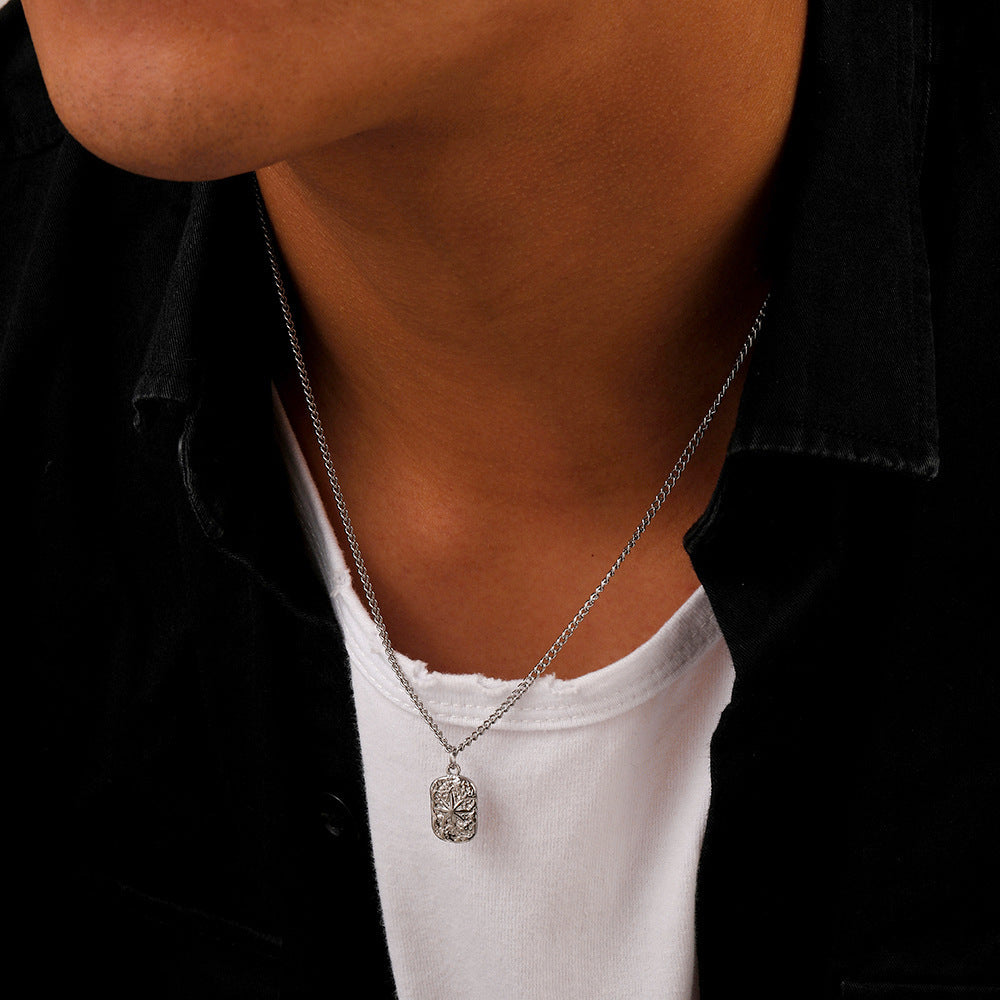Fashion Minimalist Relief XINGX Square Plate Pendant Necklace Trendy Men