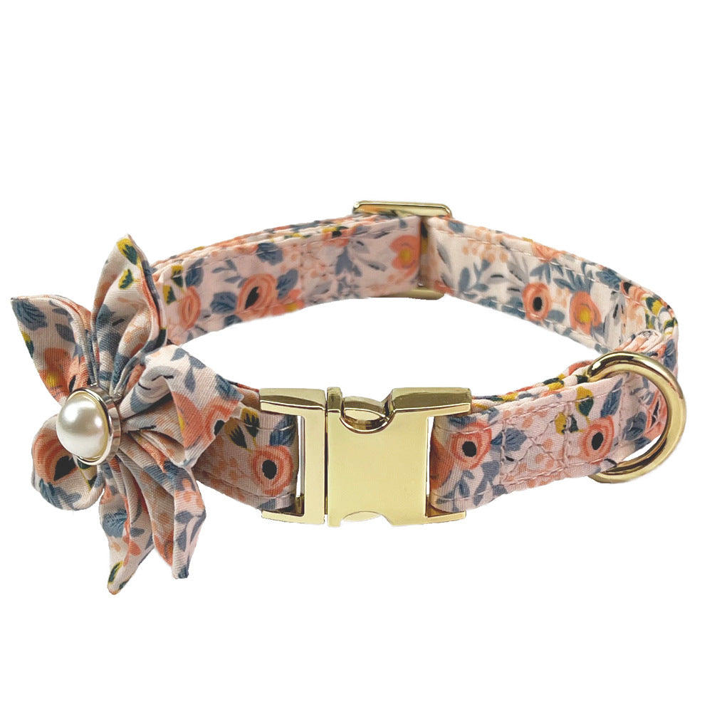 Pet Lettering Collar Metal Floral Collar Hand Holding Rope Medium Large Dog Leash