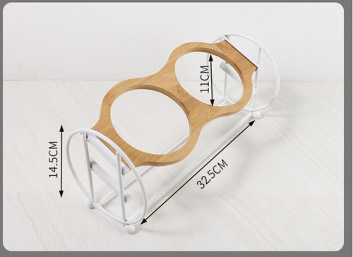 Bamboo And Wood Shelf To Protect The Cervical Spine And High-foot Double Ceramic Cat Bowl