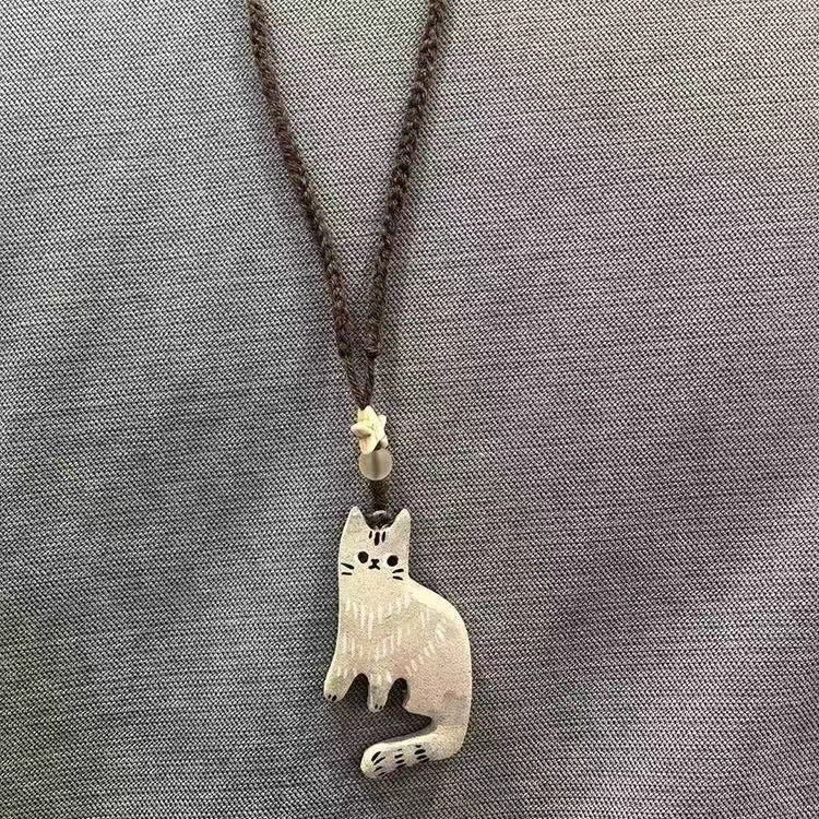 Retro Beige Kitten Braided Necklace Women