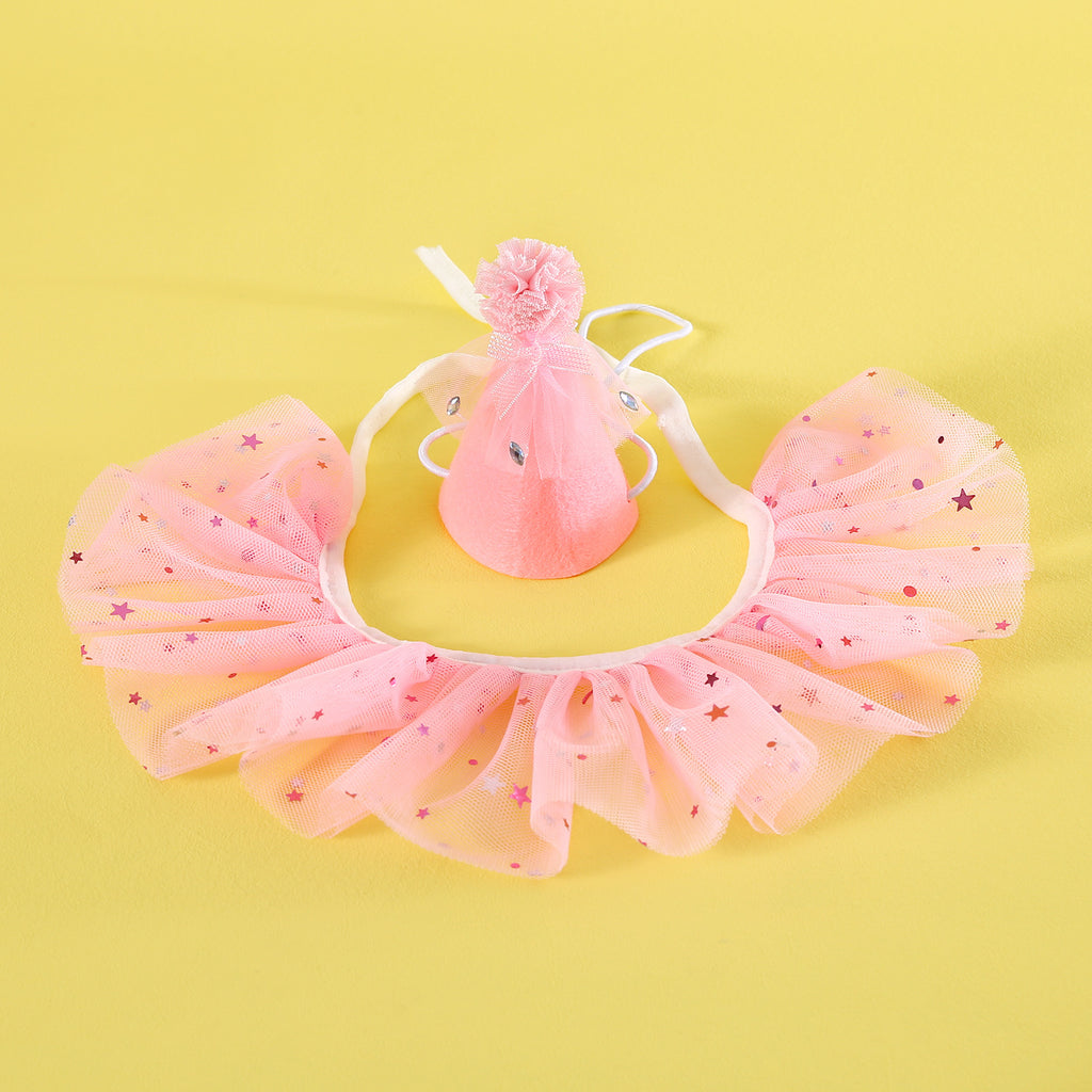 Pet Sequin Lace Bib Rhinestone Gauze Skirt Felt Hat