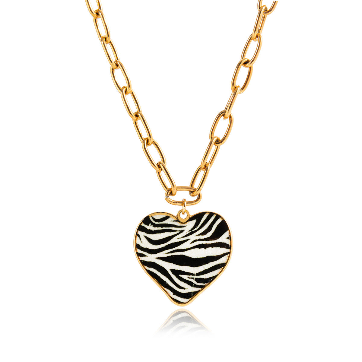 Leopard-Print Heart-Shaped Oil-Drip Stainless Steel Necklace That Wont Fade