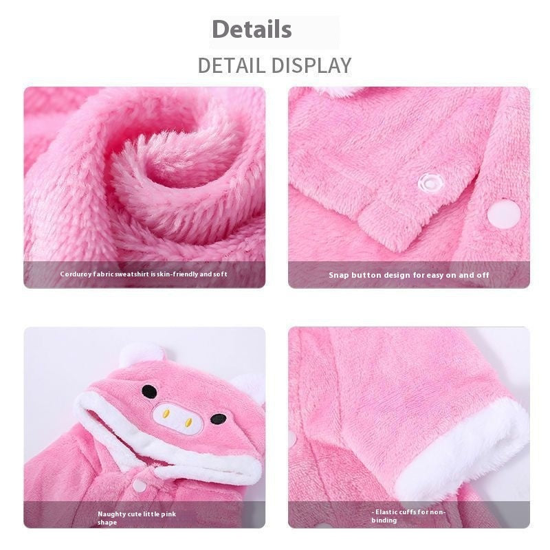 Fleece-lined Thermal Coral Fleece Pig Pet Costume Cat Clothes Small Dog