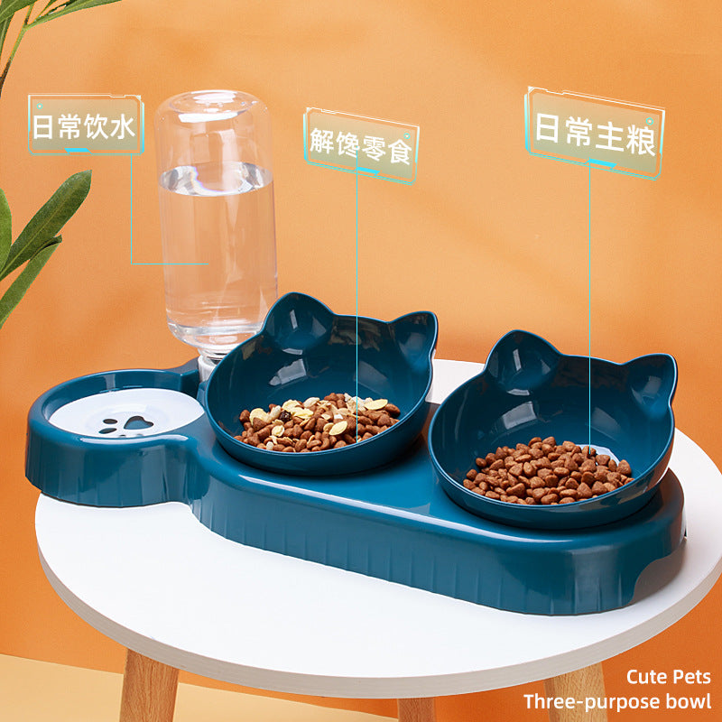 Food Basin Double Bowl Protective Cervical Spine Automatic Drinking Bowl Pet Supplies