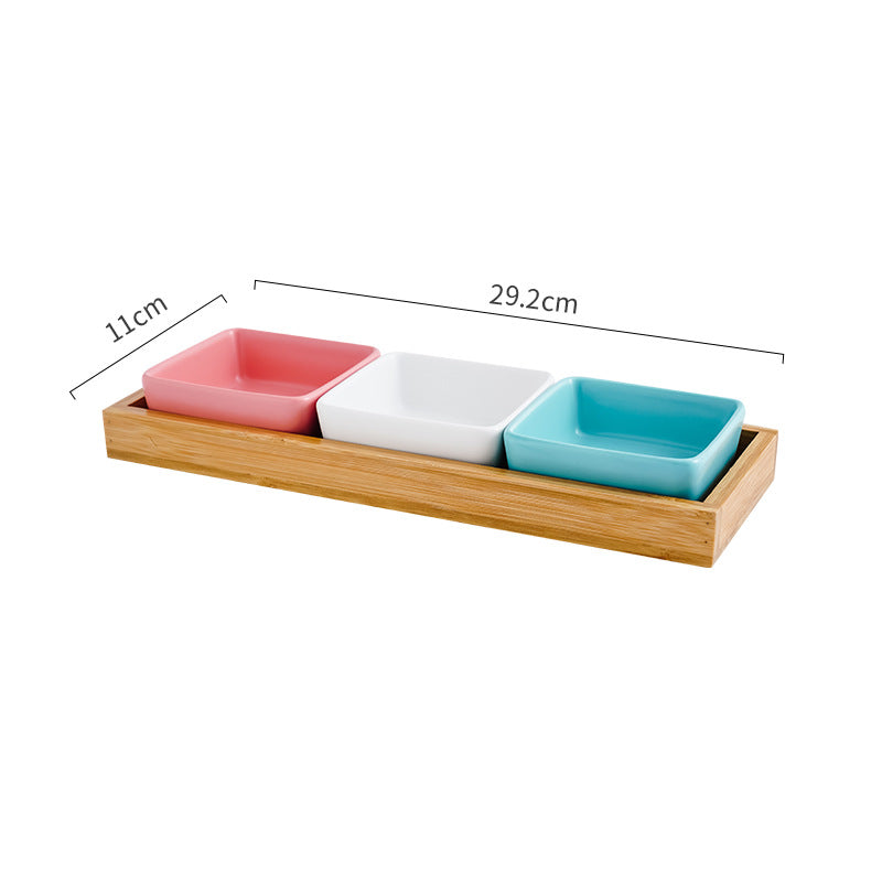 Cat Bowl Snack Plate Ceramic Wood Anti-Tip