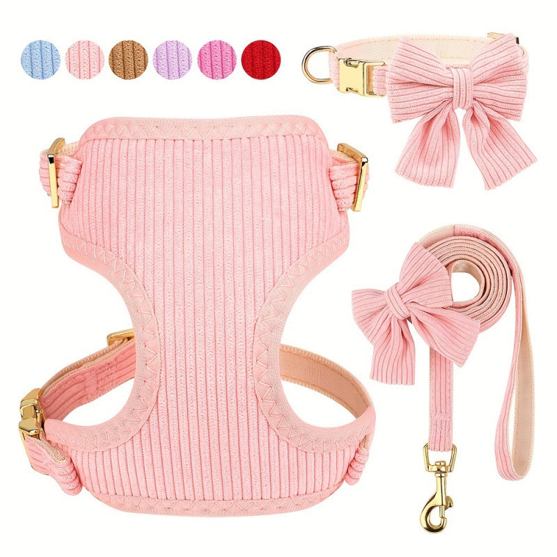 Creative Solid Color Harness Bow Pet Vest