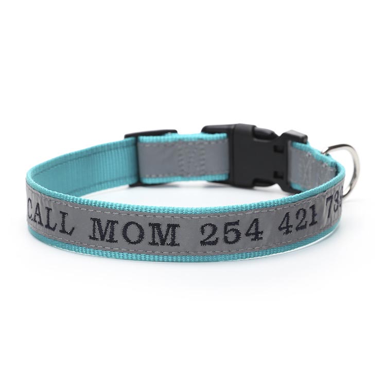 Personalized Phone Name Embroidered Reflective Dog Collar