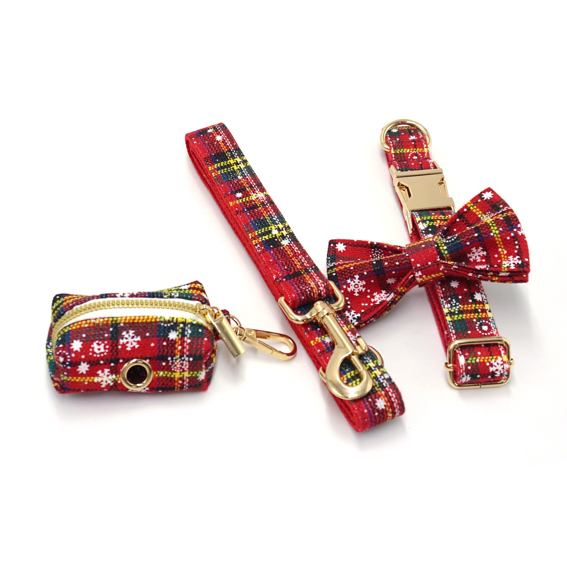 Red Christmas Pet Collar Traction Rope Bowknot Chest Back Dog Stool Bag Suit Laser Sculpture
