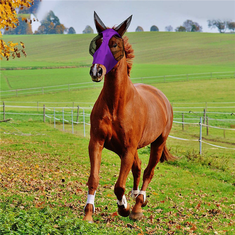 Lycra Horse Fly Mask With Ears Comfort Fit Mesh Trail Pasture Sun UV Protection