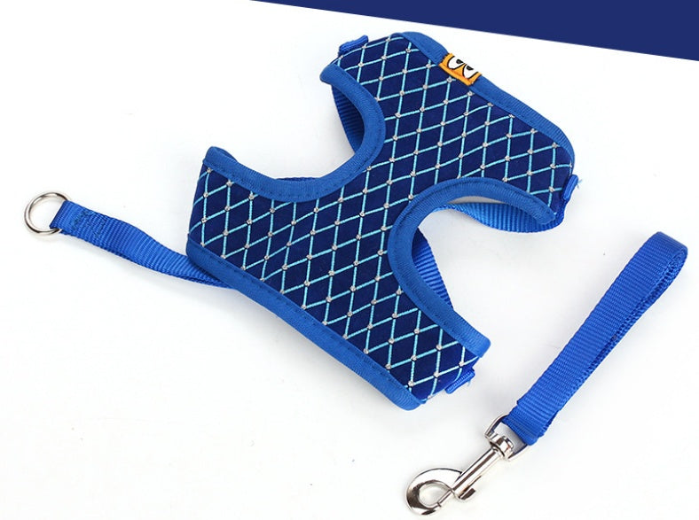 Dog Leash Breathable Mesh With Flash Diamond Nylon Pet Chest Back Leash