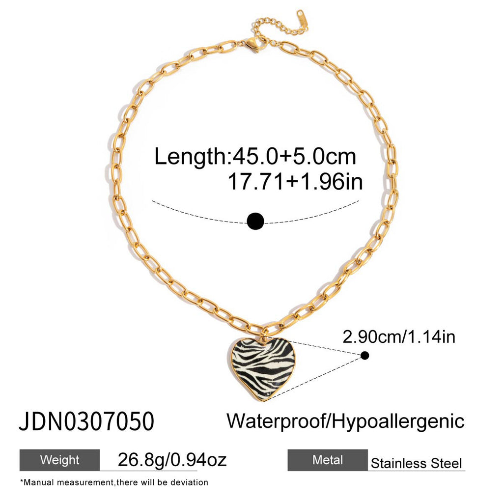 Leopard-Print Heart-Shaped Oil-Drip Stainless Steel Necklace That Wont Fade