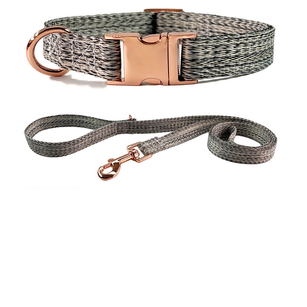 Faux Linen Metal Buckle Collar Dog Leash