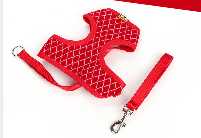 Dog Leash Breathable Mesh With Flash Diamond Nylon Pet Chest Back Leash