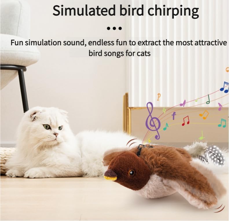 Interactive Chirping Bird Cat Toy, New Flying Interactive Flapping Chirping Bird Cat Toy, Flapping Bird Cat Toy For Indoor Bored Cats, Flapping Bird Cat Toy