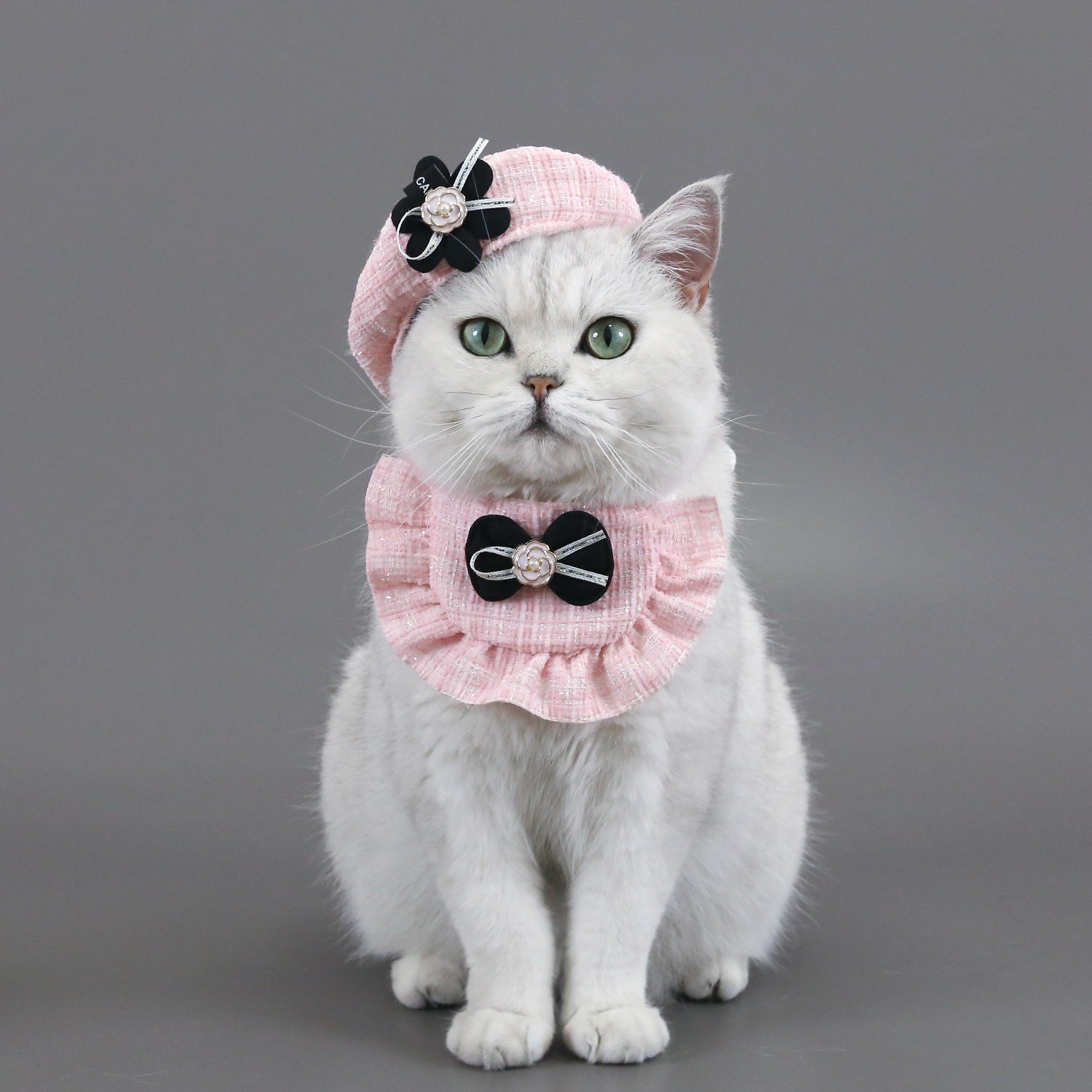 Flower Beret Hat Bow Lace Bib