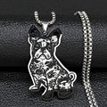 Cute French Bulldog Pendant Necklace In Black-Oiled Stainless Steel Pet Jewelry For Women And Men