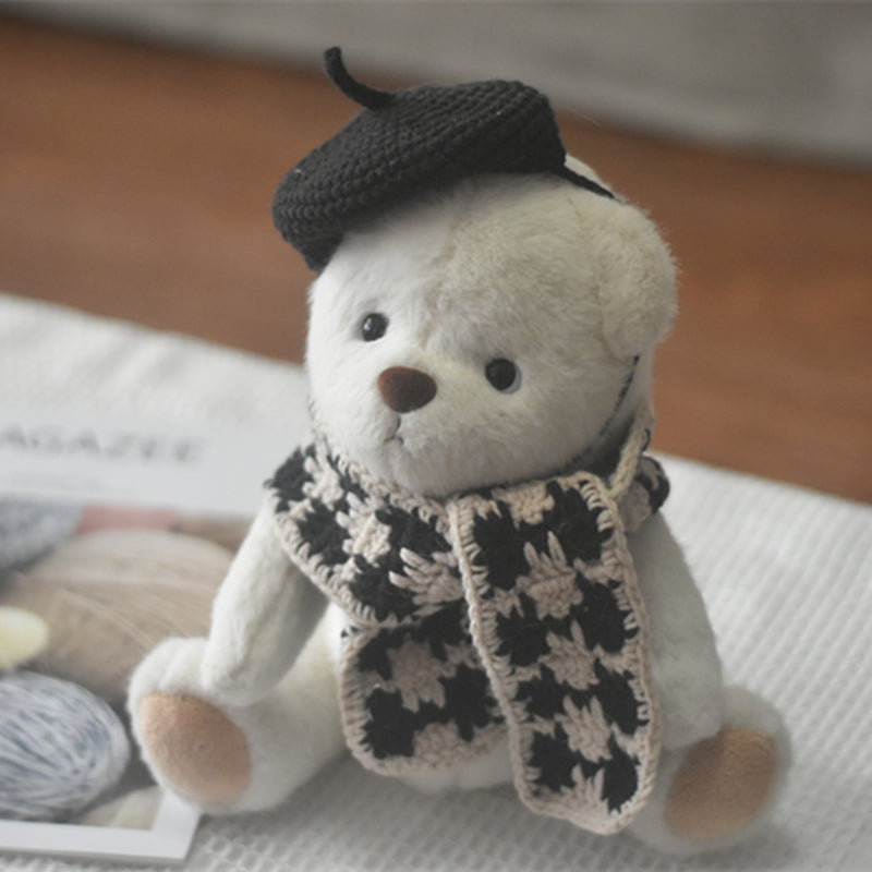 Small Hat Beret Knitting Plaid Small Scarf Dog