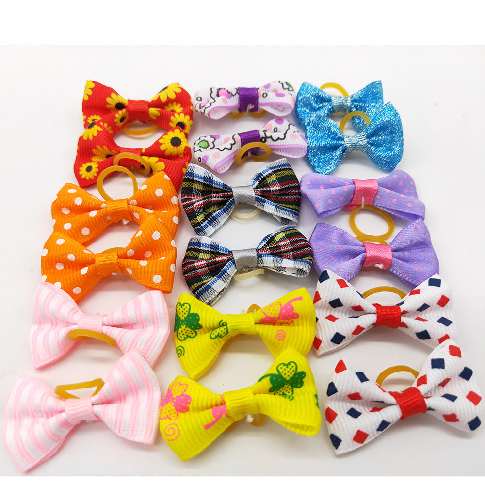 Pet Head Flower Bow Leather Band Ornament Dog