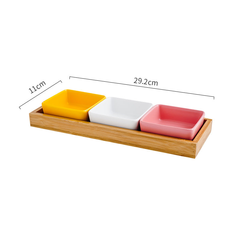 Cat Bowl Snack Plate Ceramic Wood Anti-Tip