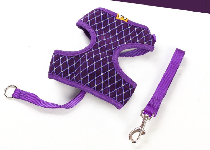 Dog Leash Breathable Mesh With Flash Diamond Nylon Pet Chest Back Leash