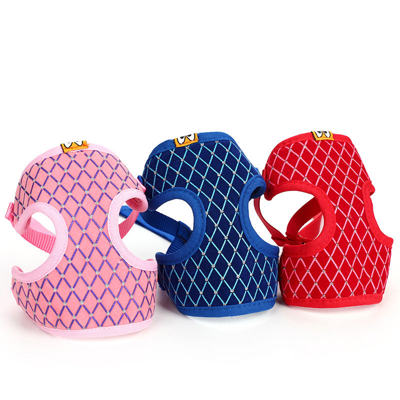 Dog Leash Breathable Mesh With Flash Diamond Nylon Pet Chest Back Leash